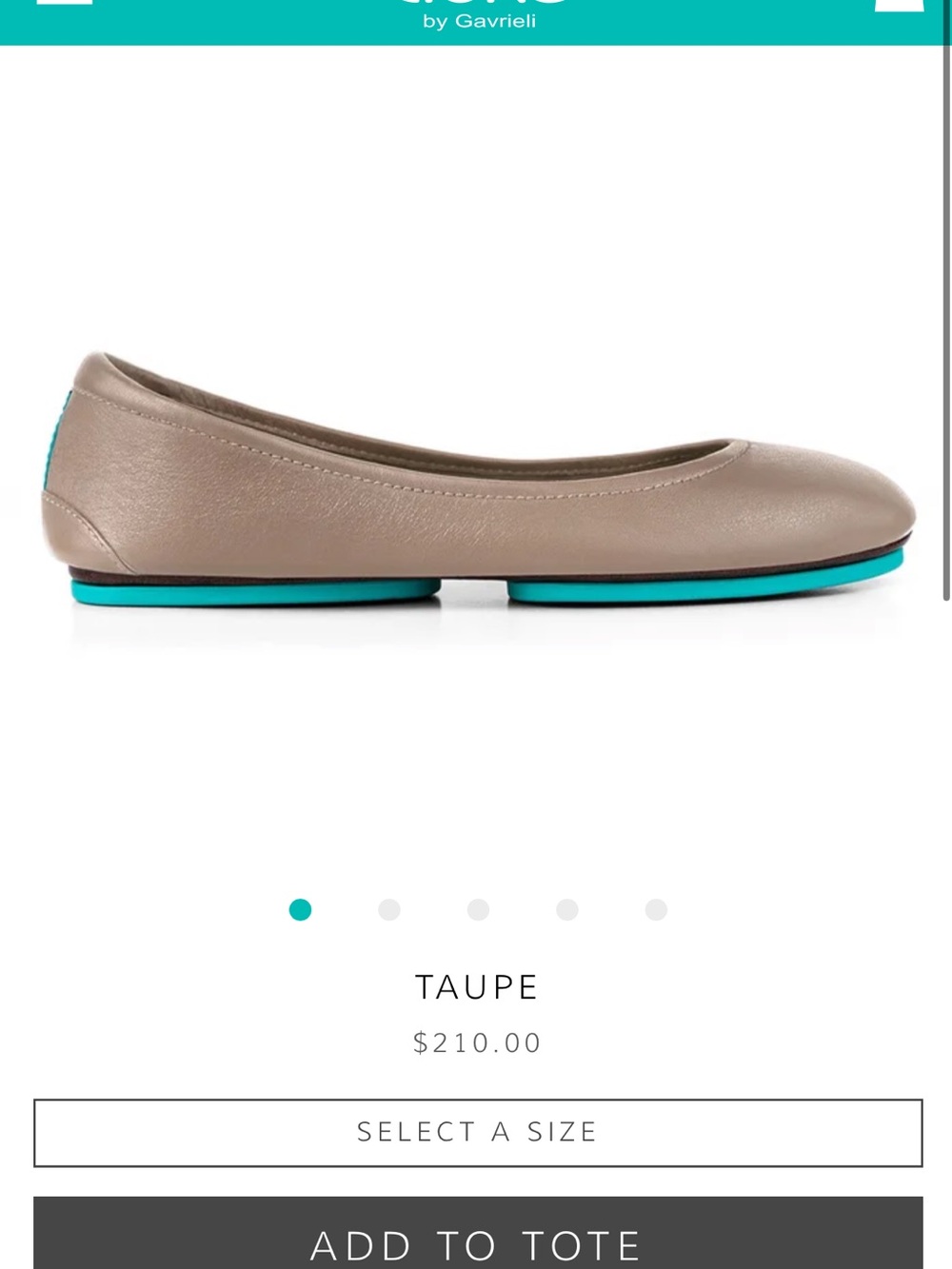 Tieks by Gavrieli Women’s Soft Leather Ballet Flats in Taupe with Teal Accent